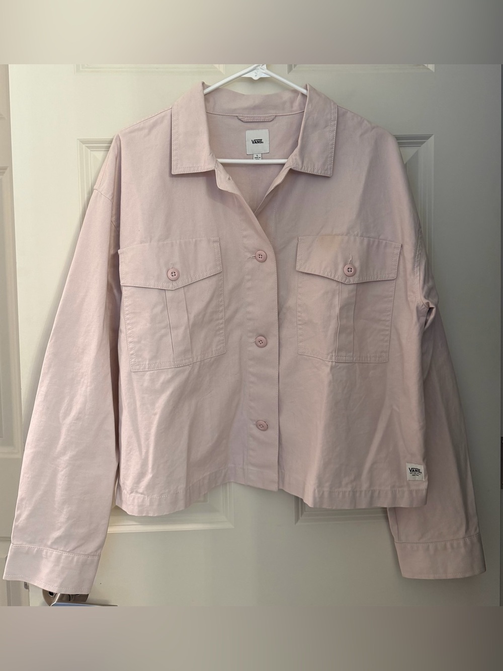 Vans 100% Cotton Brushed Twill Cropped Jacket, Pale Pink, Size L